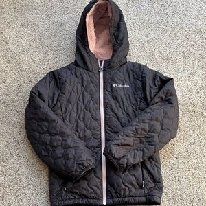 Like New Girls Columbia Black Quilted Jacket with Soft Pink Interior